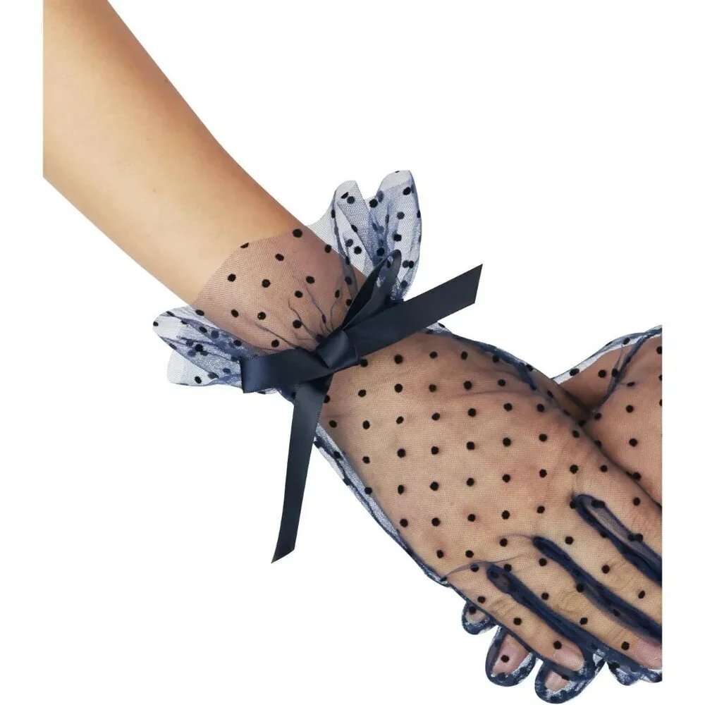 Women's Evening Pink Bow Short Lace Gloves Ruffles Wedding Party Accessories